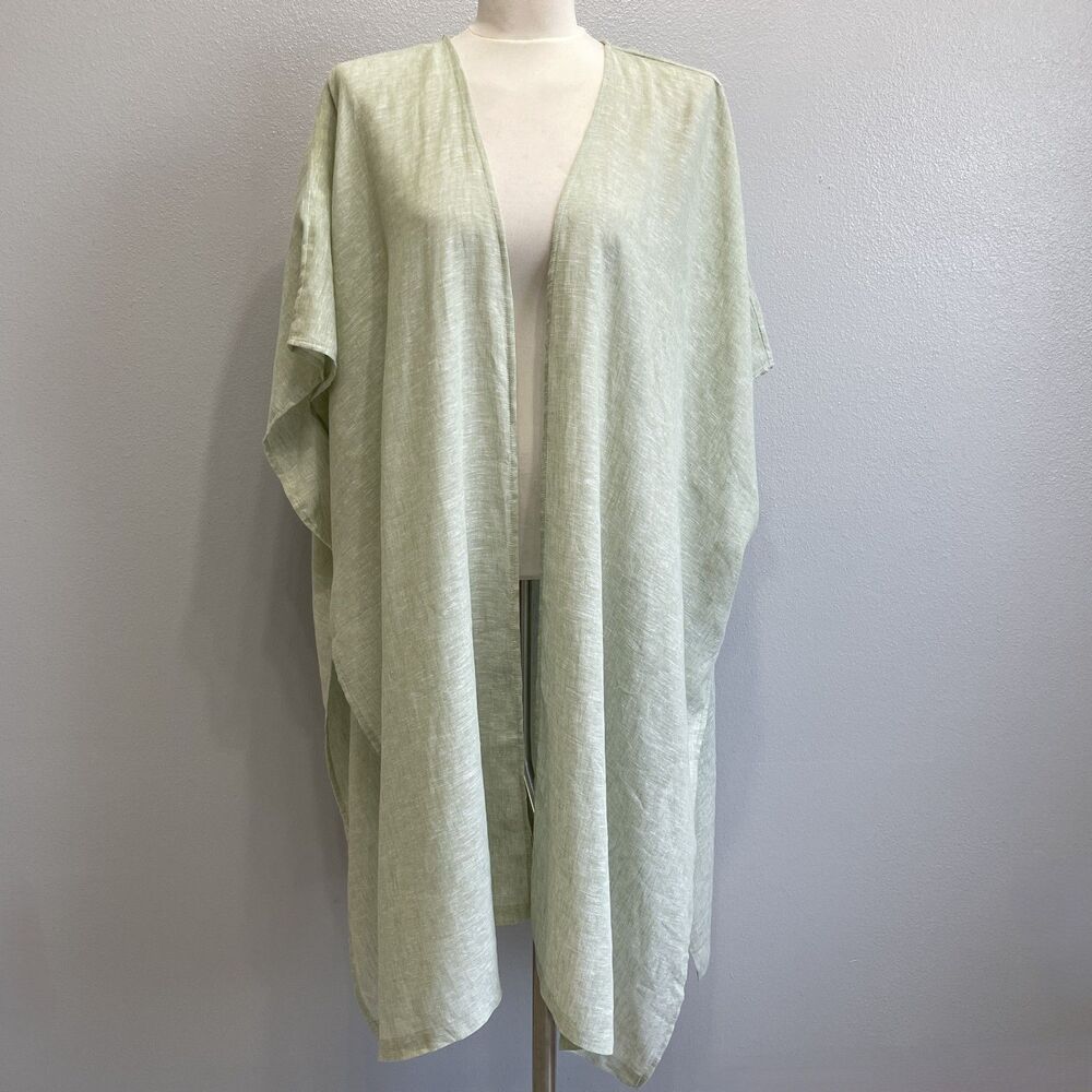 Cynthia Rowley Women's Cardigan Poncho Top One Size Light Green Linen Blend NWT